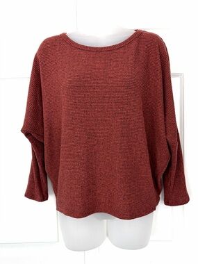 Frey by Short Story Sweater Dolman Sleeve Knit Top Mahogany size Medium Petite